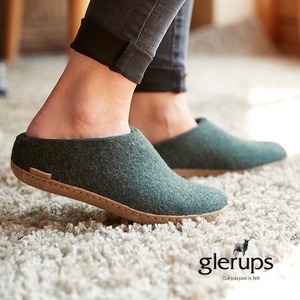 【冬物処分セール】glerups(グレーラップ) SLIP-ON WITH LEATHER SOLE（スリップ・オン（レザーソール））38（約24㎝） Forest Leaather スリッポン ウール レザー