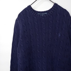 ラルフローレン　コットン　ニット　セーター　ケーブル編み　アラン　丸首　90s