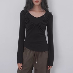 Vネックギャザーカットソー ・21526