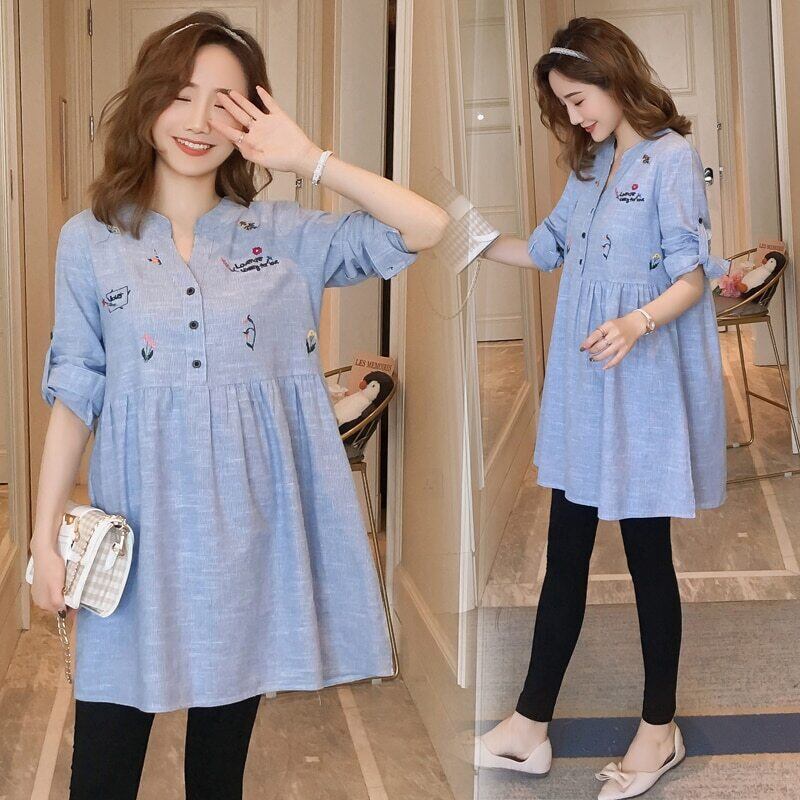 【新作】【送料無料】 1915＃パッチワークコットンマタニティブラウスロールアップスリーブ春夏シャツ服妊婦妊婦トップス スプリング 春物 サマー 夏物 AL expec327839917261