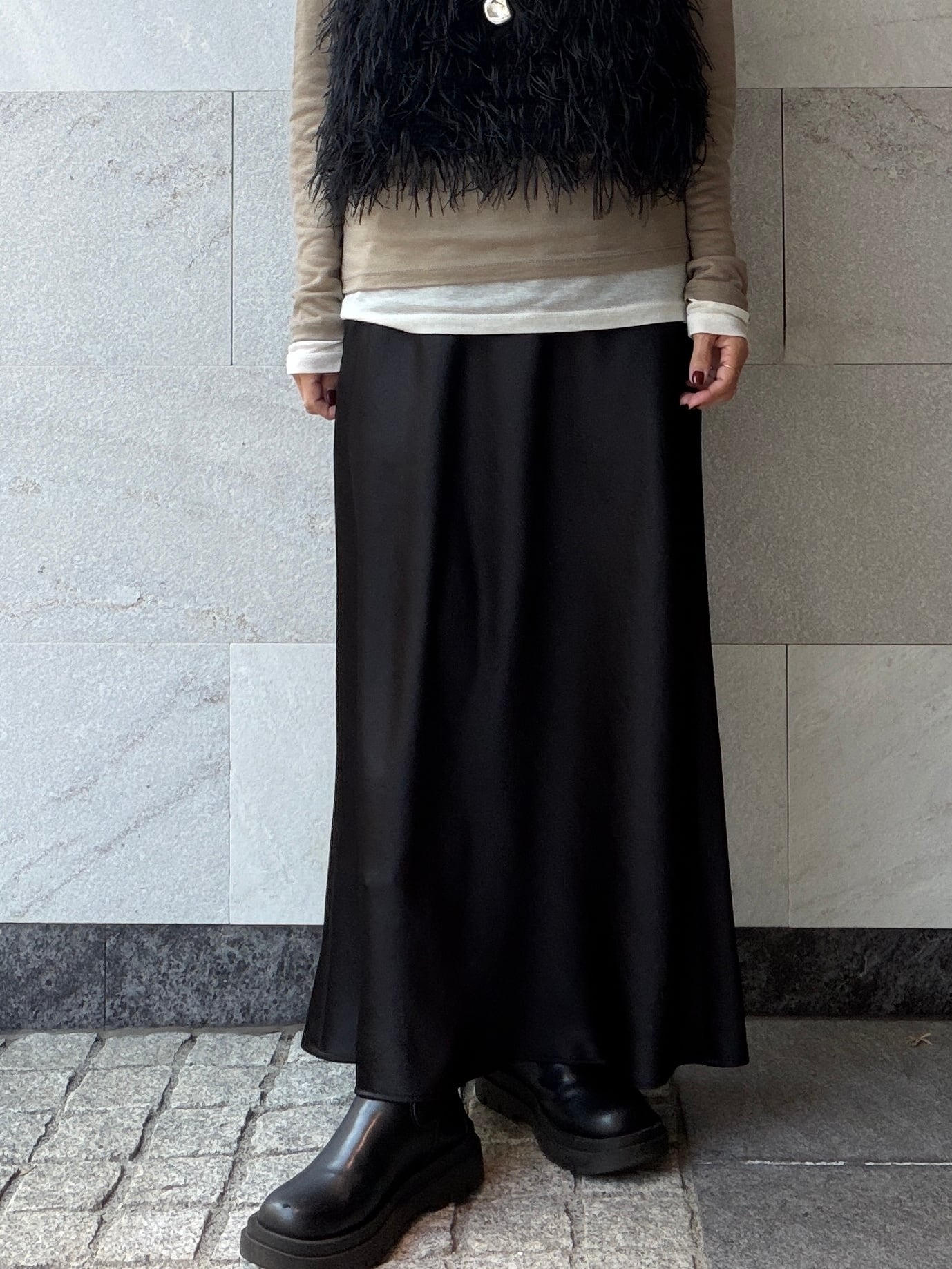 ウォッシャブルサテン ロングスカート