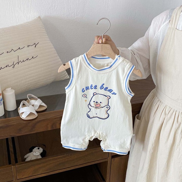 【BABY】ハイファイブくまノースリーブロンパース - 4
