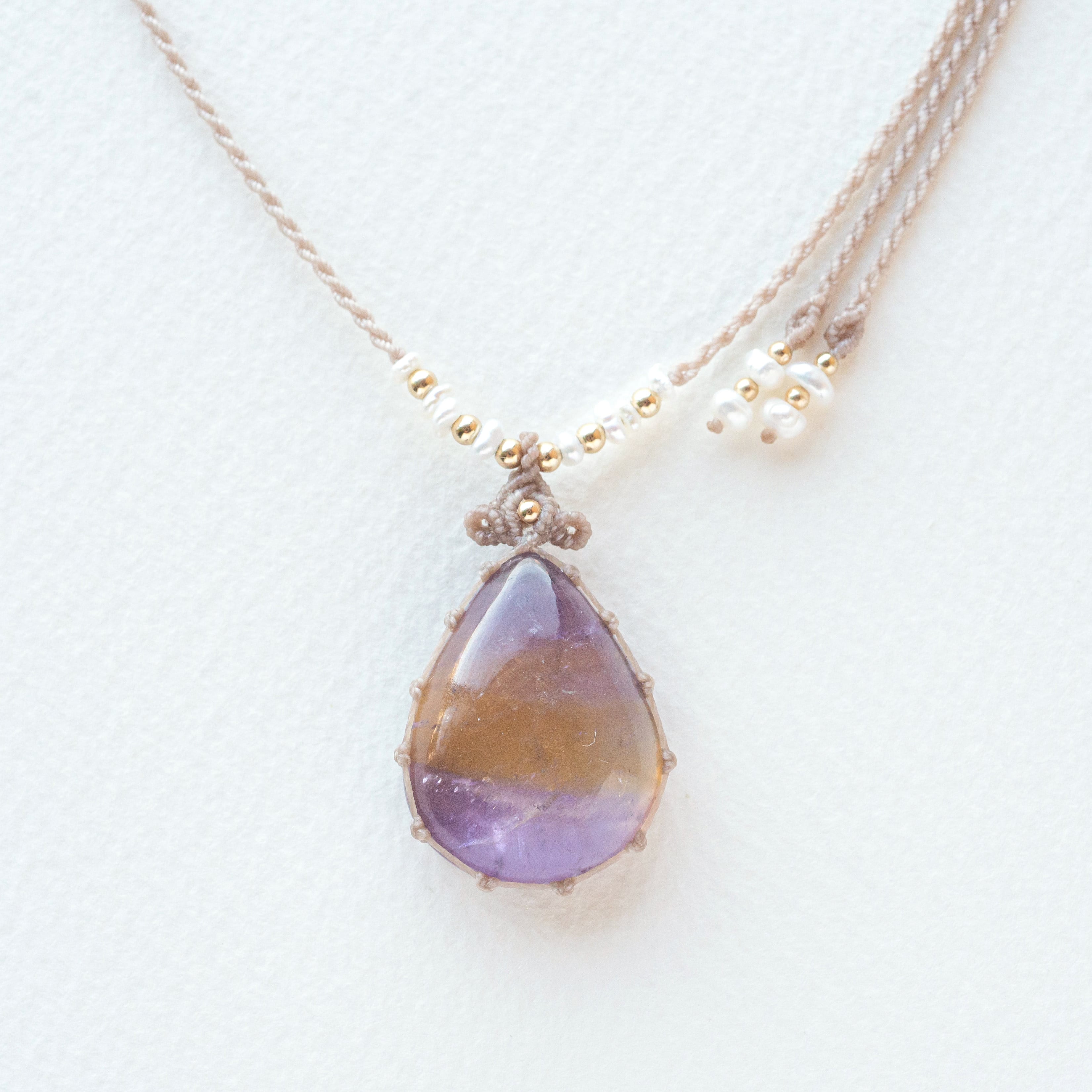 アメトリン　マクラメネックレス 送料無料】アメトリン・マクラメ編みネックレス35mm《ストレス緩和