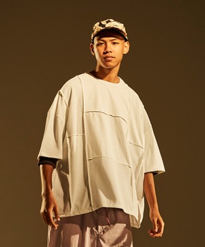 Patchwork Wide Silhouette Tee -white <LSD-BJ1T7>