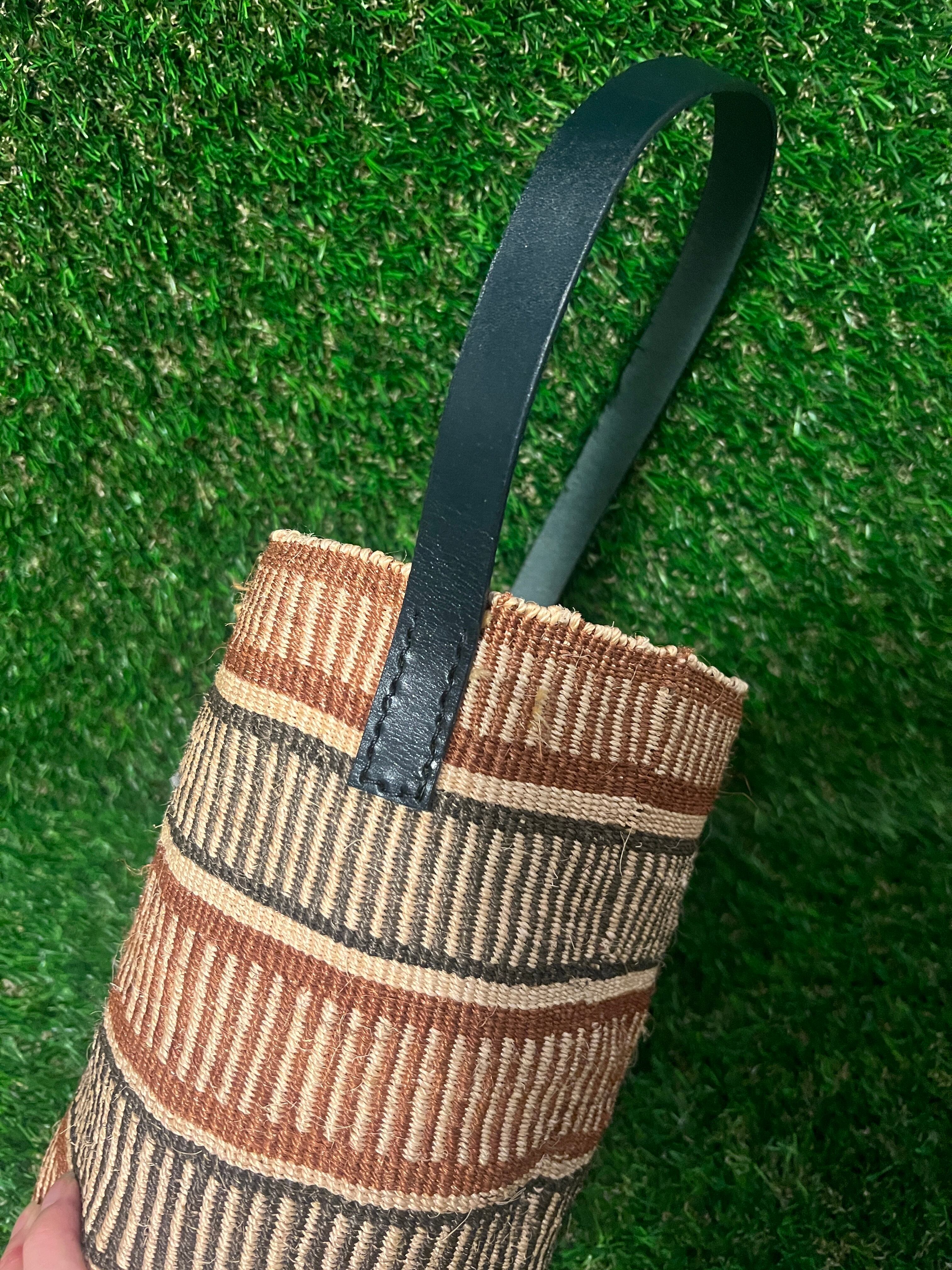 サイザル x レザーストラップ ワンハンドルかごバッグ（ストライプ