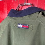 90s TOMMY HILFIGER ナイロンウォームアップジャケット カーキ×ネイビー ドローコード付き