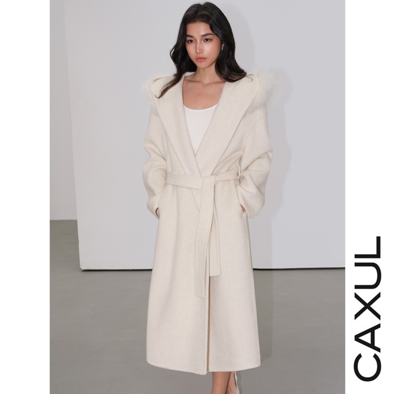 Fur-Trimmed Hooded Long Coat