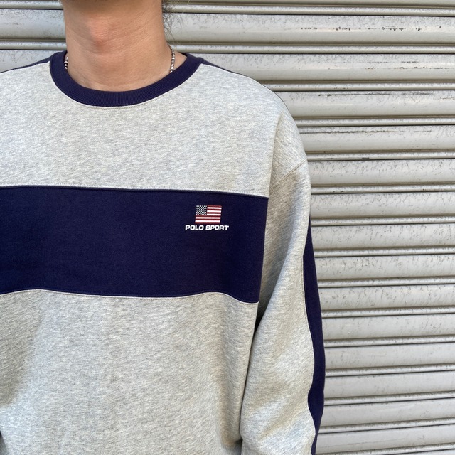 90s POLOSPORT ポロスポーツ ワンポイントロゴ切り替えスウェット S