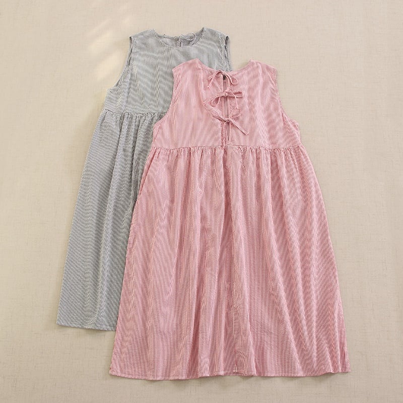 バックリボンストライプノースリーブワンピース W0403