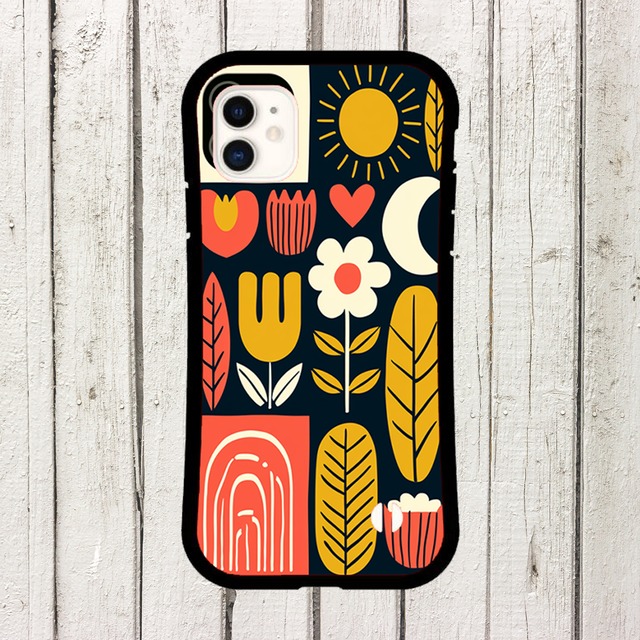 受注生産 iPhoneケース 太陽とチューリップの民芸柄｜花モチーフ FMSY056C