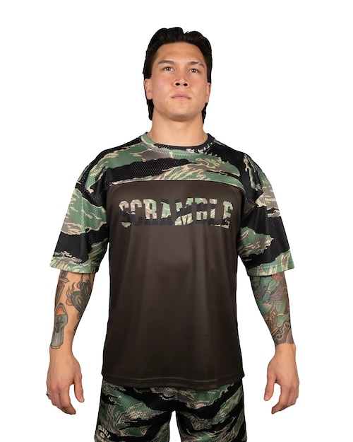 特典付き予約注文！SCRAMBLE MESH HYBRID グラップリングシャツ TIGER CAMO