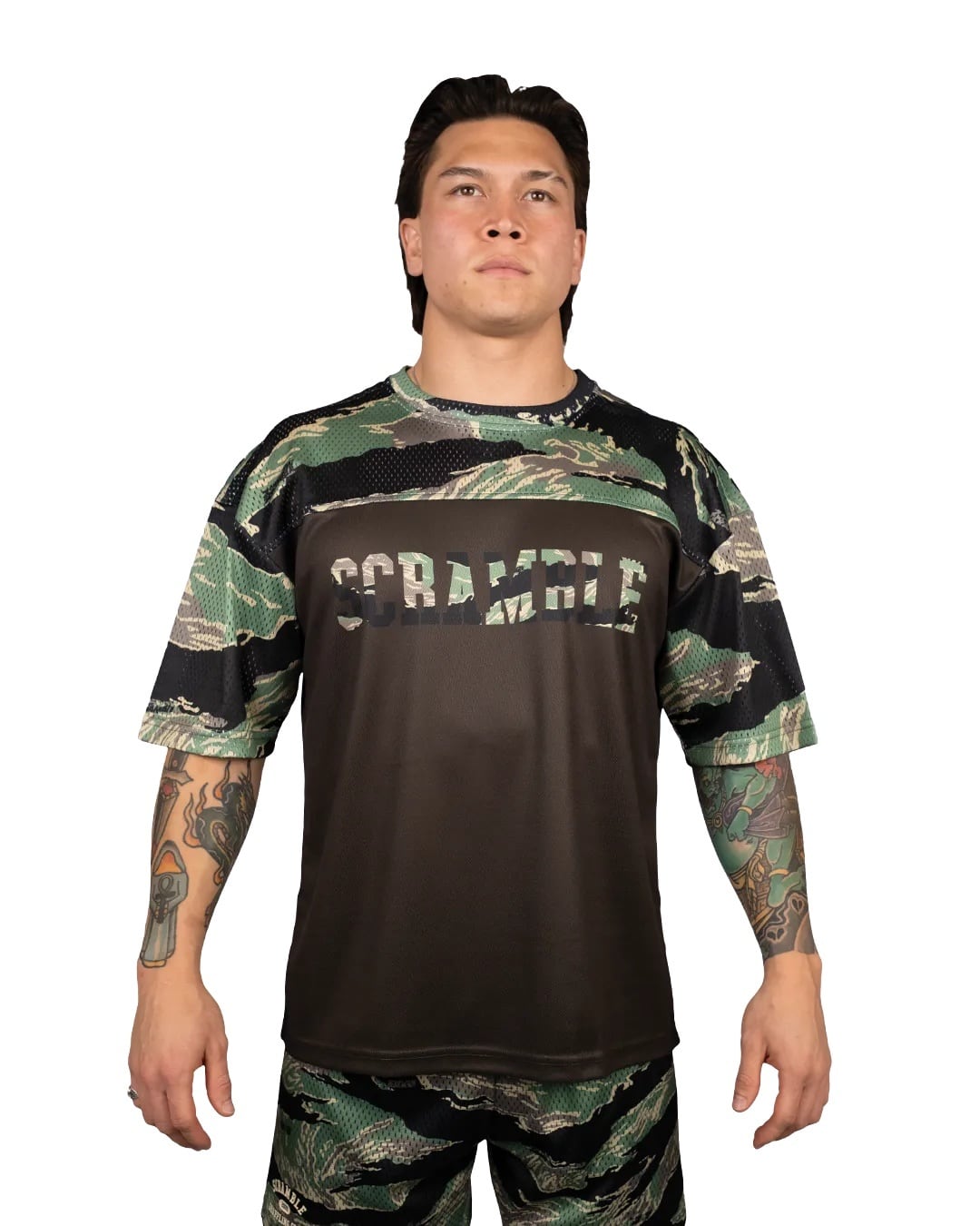 特典付き予約注文!SCRAMBLE MESH HYBRID グラップリングシャツ TIGER CAMO