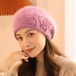 ニット帽 レディース 55-58cm 秋冬 婦人 ウール フリーサイズ パール ラビットファー 花 ファッション小物 ニット帽 55-58cm 婦人