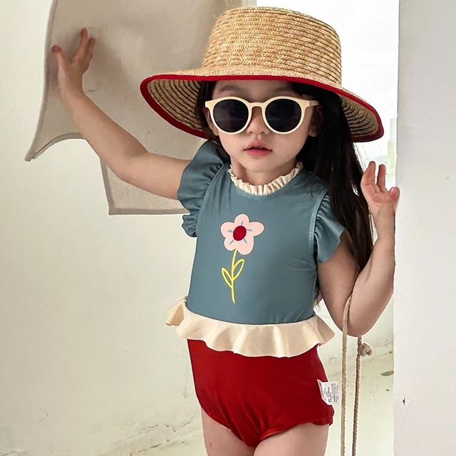 【BABY&KID】夏作フラワープリントバイカラー水着