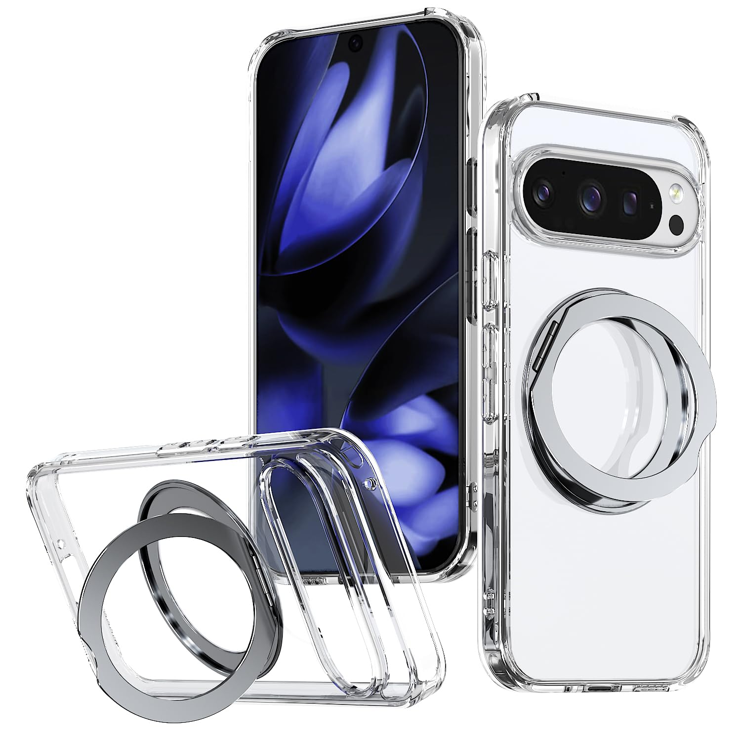 Google Pixel 10/10Pro 用ケース magsafe対応 360°回転スタンド 縦横両対応 6.3インチ クリア