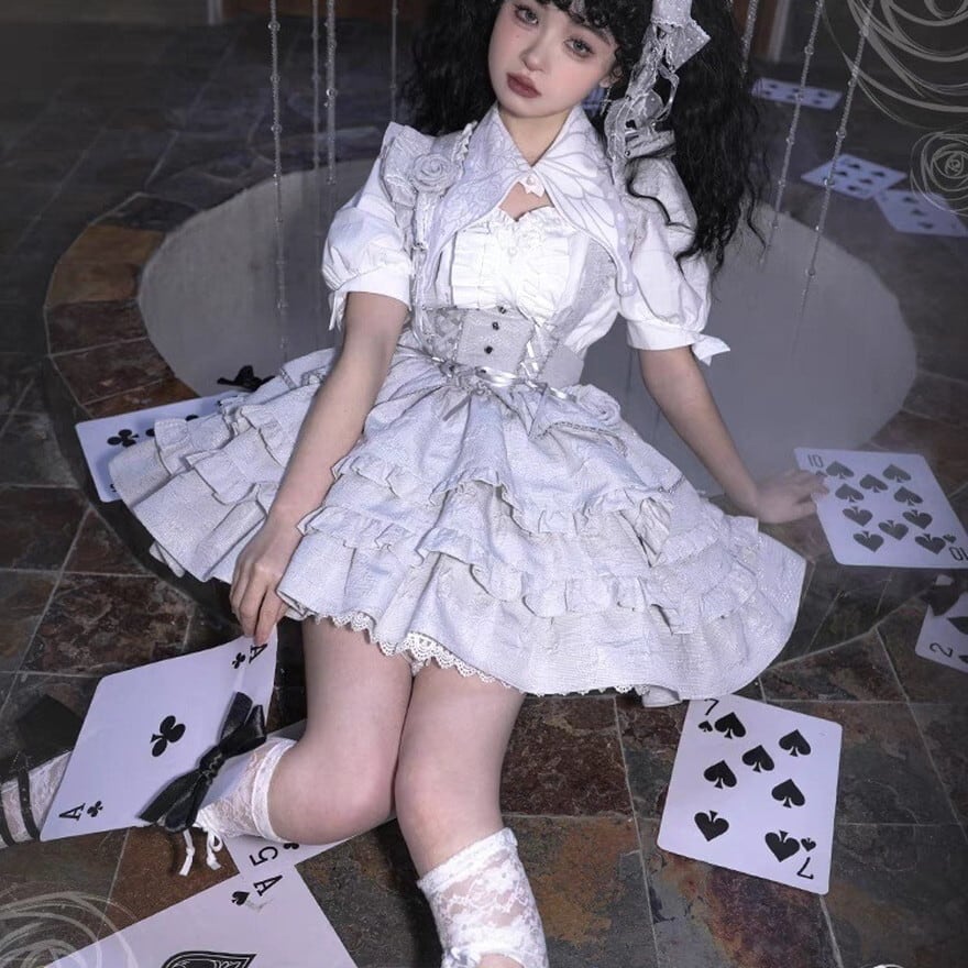 サブカル 服 地雷系 通販 セットアップ 切替 レース スカート 半袖