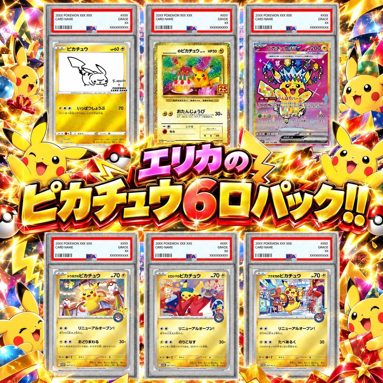 ポケカ】大人気ピカチュウ!! エリカのピカチュウ6口 オリパ !10/18-5