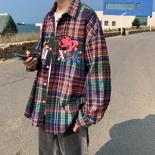 予約販売】シャツ 長袖 ネルシャツ フランネル メンズ オーバーサイズ