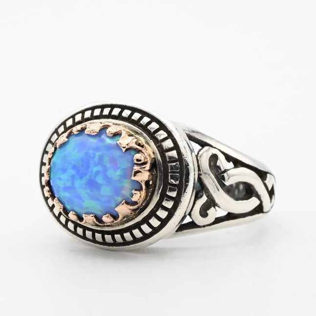 12K Gold Accent Blue Opal Top Signet Ring #23.0 / Denmark