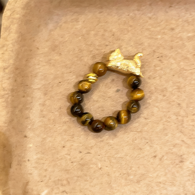 ZJレトロ虎目石ねこリング 2点セット