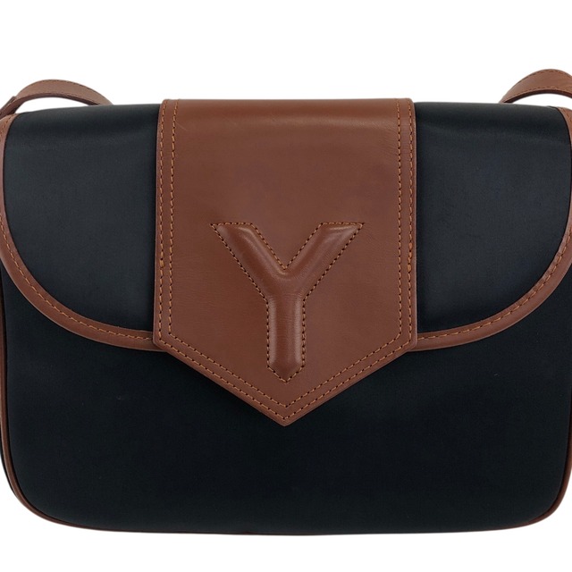 Yves Saint Laurent イヴ・サンローラン ショルダーバッグ ネイビー ブラウン Y ナイロン vintage ヴィンテージ オールド v76bcn