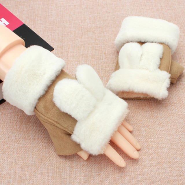 暖かい 手袋 冬 兎耳 全4色 かわいい  カートゥーン 手袋 指なし37943622
