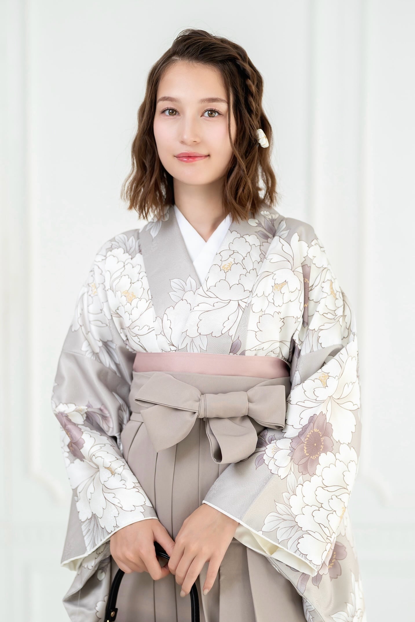Kimono Sienne 卒業式袴3点セット 二尺袖着物 袴 ベージュ モカ