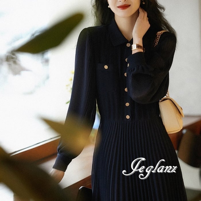 2色 プリーツ ワンピース 切替 Aライン 襟付き きれいめ 上品 ♪( M5282)γα