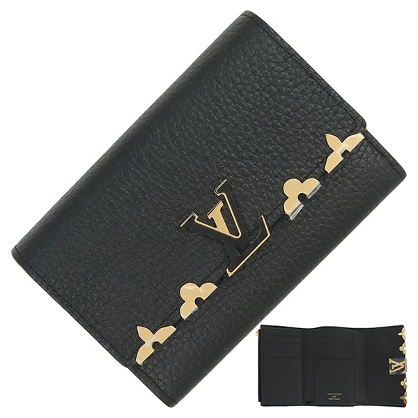 Unused LOUIS VUITTON ルイヴィトン ポルトフォイユカプシーヌコンパクト フラワークラウン ノワール ブラック トリヨンレザー 三つ折り財布 サイフ ウォレット 折財布 未使用