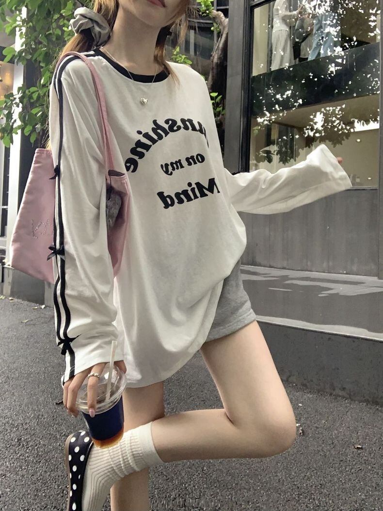 July 袖リボンライン長袖ロンT おしゃれ秋服 お揃い 2024 個性的