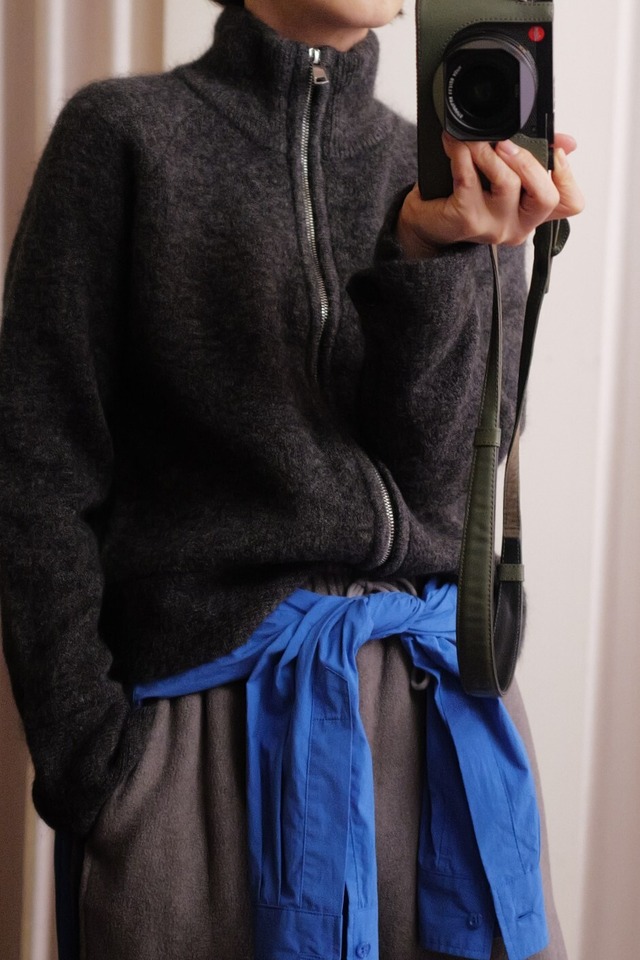 melange zip up knit gray