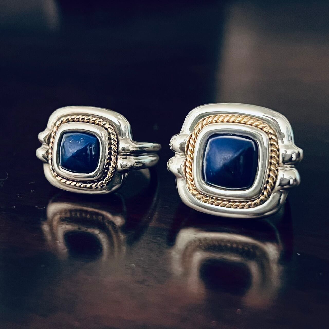 VINTAGE TIFFANY & CO. Lapis Lazuli 18K Gold Rope Ring Sterling