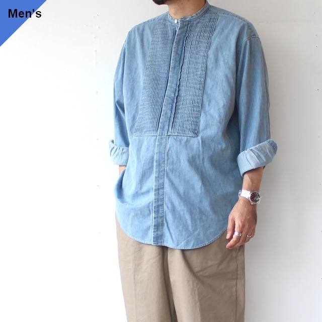 【26AW】HAVERSACK デニムピンタックバンドカラーシャツ Denim Pin-tuck Band Collar Shirt