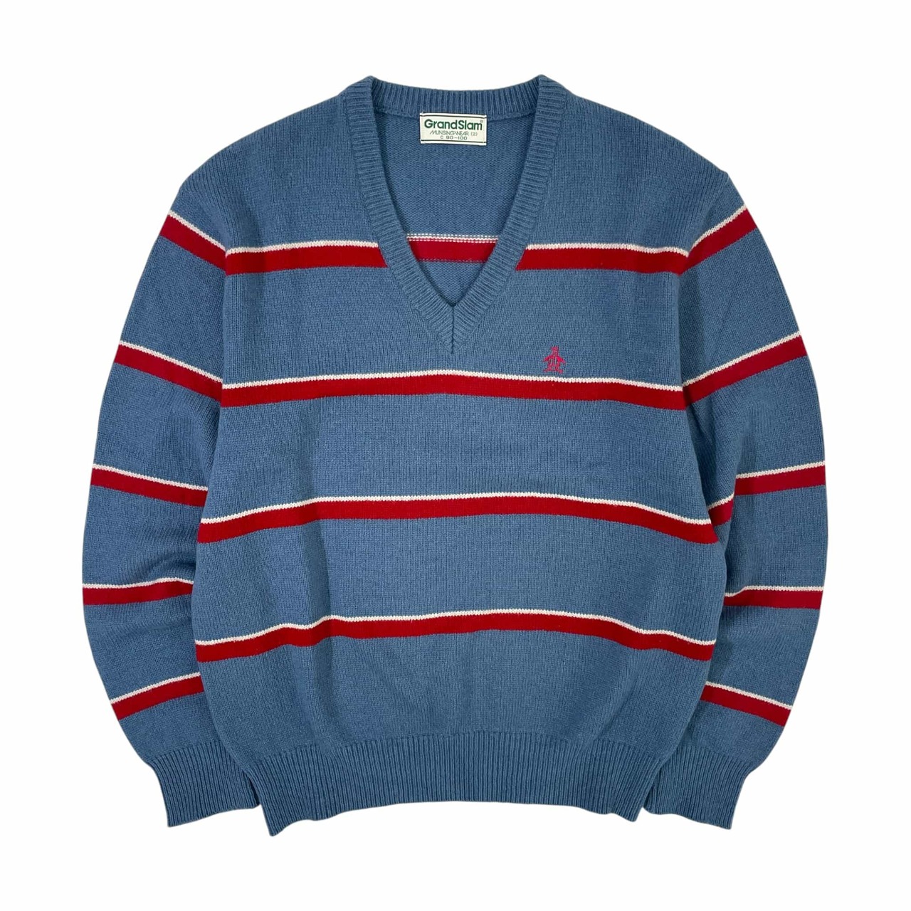 Grand Slam MUNSINGWEAR マンシング ボーダー Vネック ウールニット セーター 2/ブルー レッド