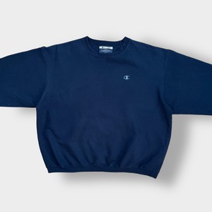 champion メキシコ製 XL ビッグシルエット ワンポイント 刺繍ロゴ 太アーム スウェット トレーナー プルオーバー ネイビー チャンピオン MEXICO US古着