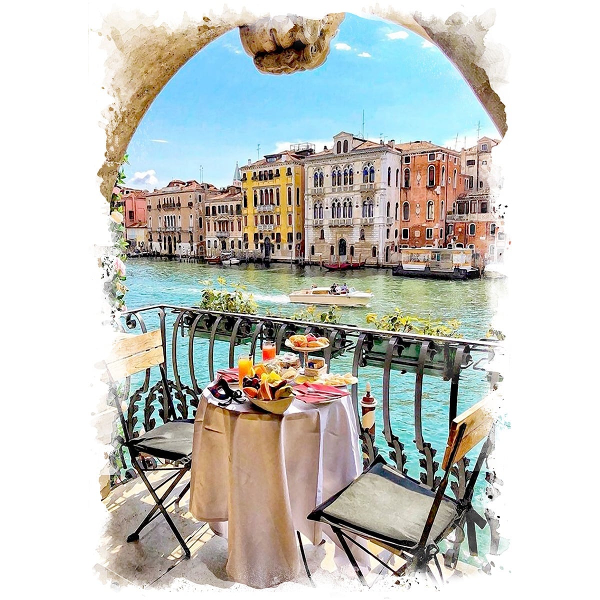 絵画 イタリア 風景画(街並み) ヴェネツィアの運河 インテリアアート額 