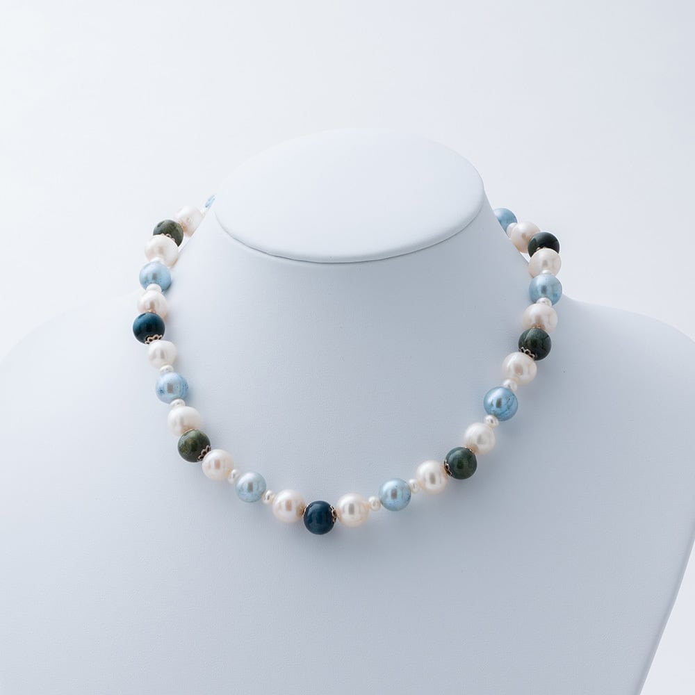 青緑パール装飾ネックレス 藍パール＆国産木藍染淡水パールネックレス | 藍パールのお店
