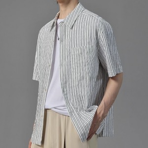 ピンストライプシワ加工半袖シャツ　0633