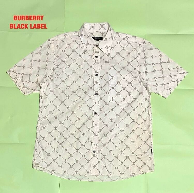 希少】BURBERRY BLACK LABEL バーバリー 総柄シャツ モノグラム 希少】BURBERRY BLACK LABEL バーバリー 総柄シャツ モノグラム