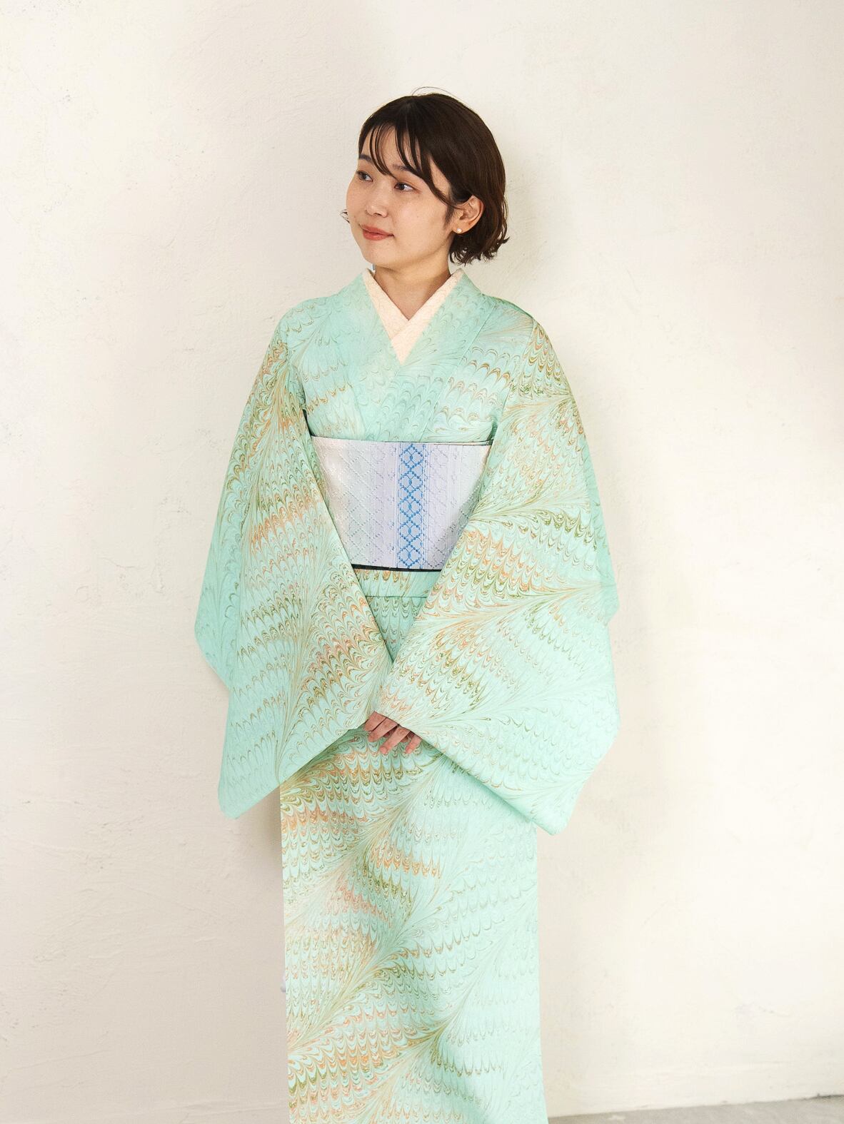 橙にそよぐ」♡ピーコック崩し柄 セオアルファ着物｜春秋単衣・盛夏