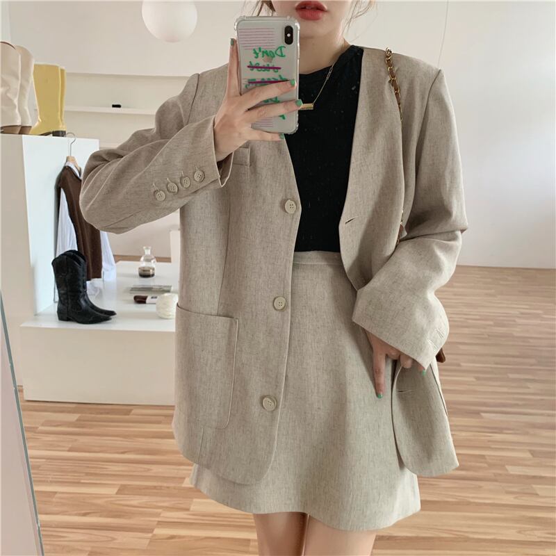 スーツレディース2020新しいルーズスーツジャケット+ハイウエスト細いAラインスカートツーピーススーツ クレセントシティ69435837404