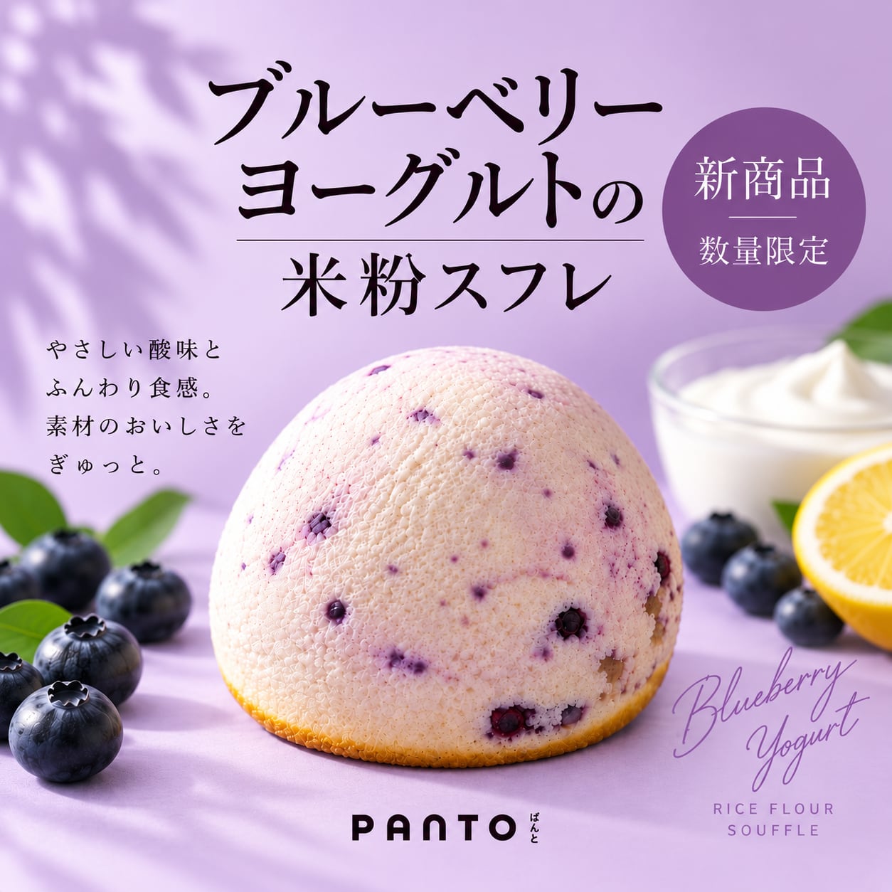 【9月限定 新商品】ブルーベリーヨーグルトの米粉スフレ