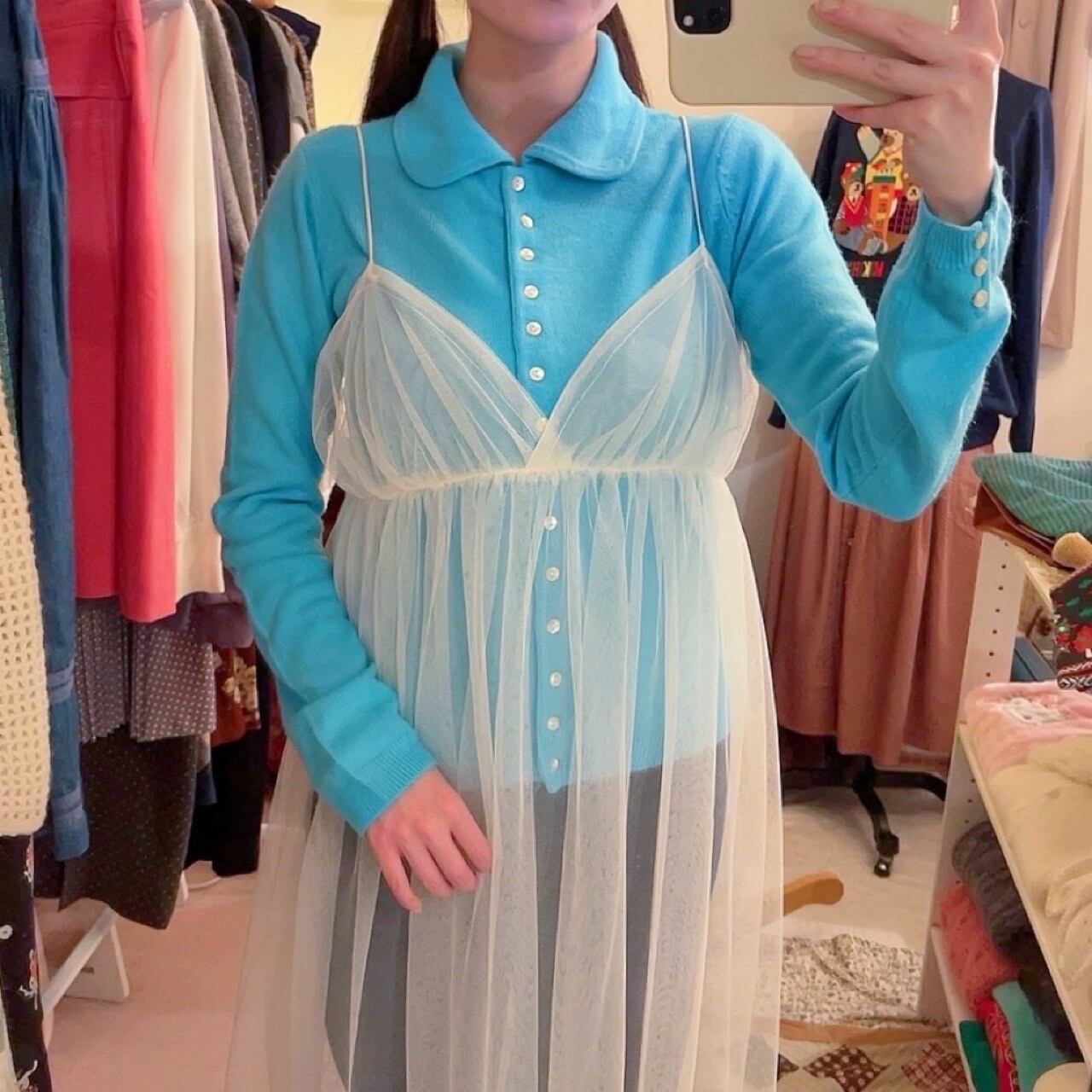 tulle camisole one-piece