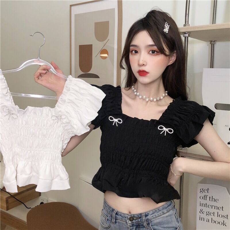 サマー薄手カラーショートシャツ ブラウス 大人ガーリー スウィート キュート カジュアル 夏物 スクウェア 1号婦人61108828552