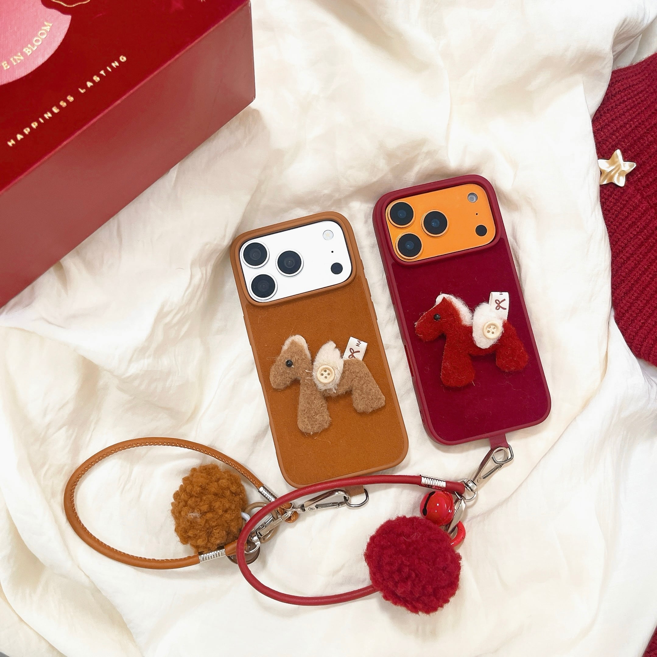 馬 うま 刺繍 iphone 17 16 15 14 ケース 可愛い ハンドストラップ