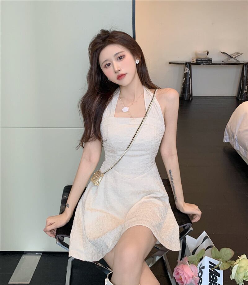 ホルタードレス ウェスト薄手リボンショートスカート サマースタイル 夏物 ブラックストロベリース93062853489