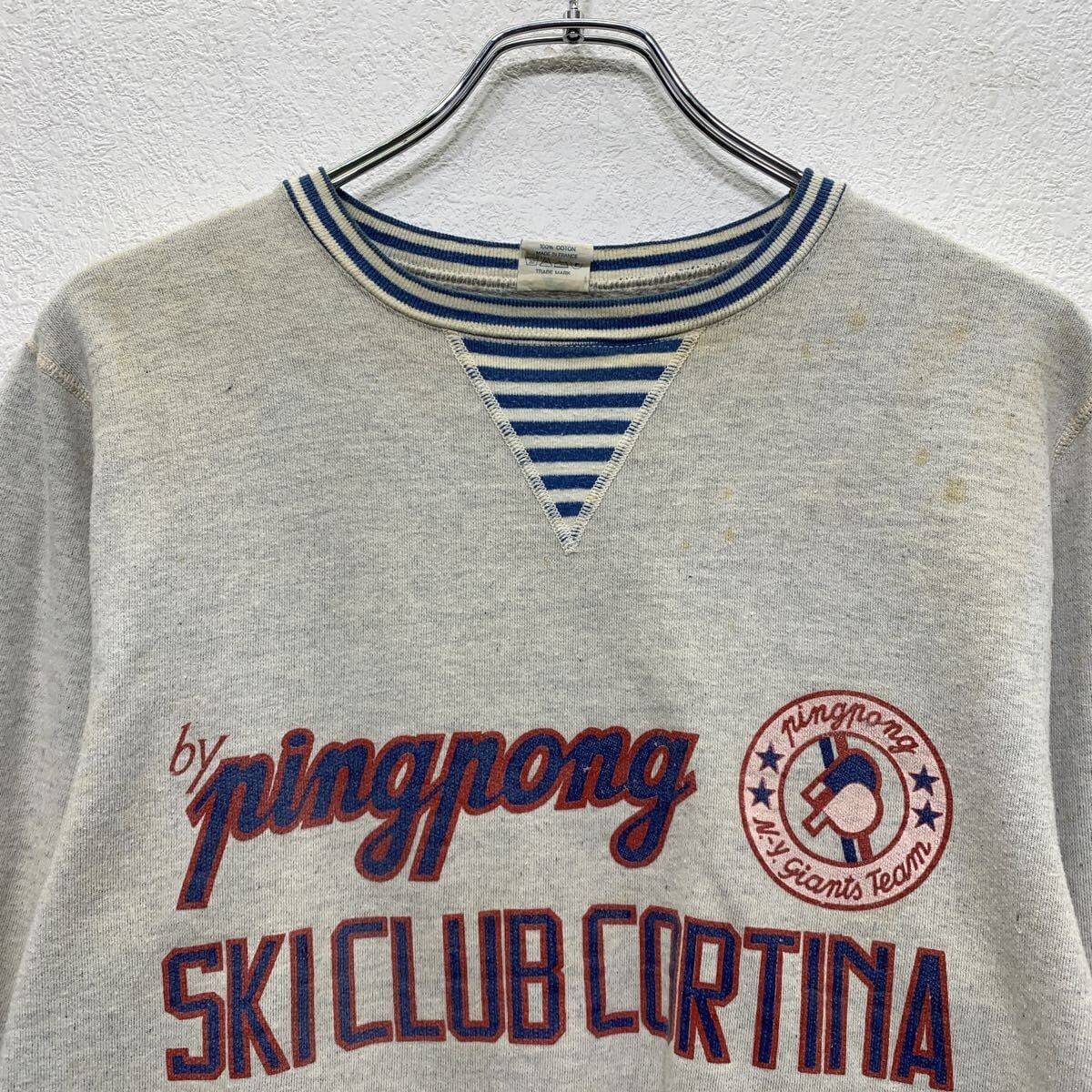 90s フランス製 PING PONG プリントスウェット トレーナー L グレー 