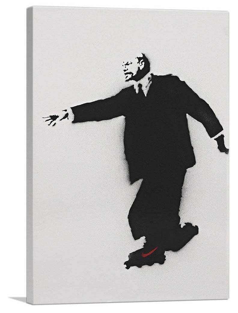 バンクシー作品「レーニン オン ローラースケート/Lenin on Roller Skates」展示用フック付きキャンバスジークレ