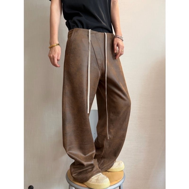 dannyandzeeムラ感スエードゴムウエストタイトストレートパンツ