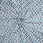 ブロックプリント生地【50cm単位】インド綿 小花柄 白×水色×グリーン #77486-WT3
